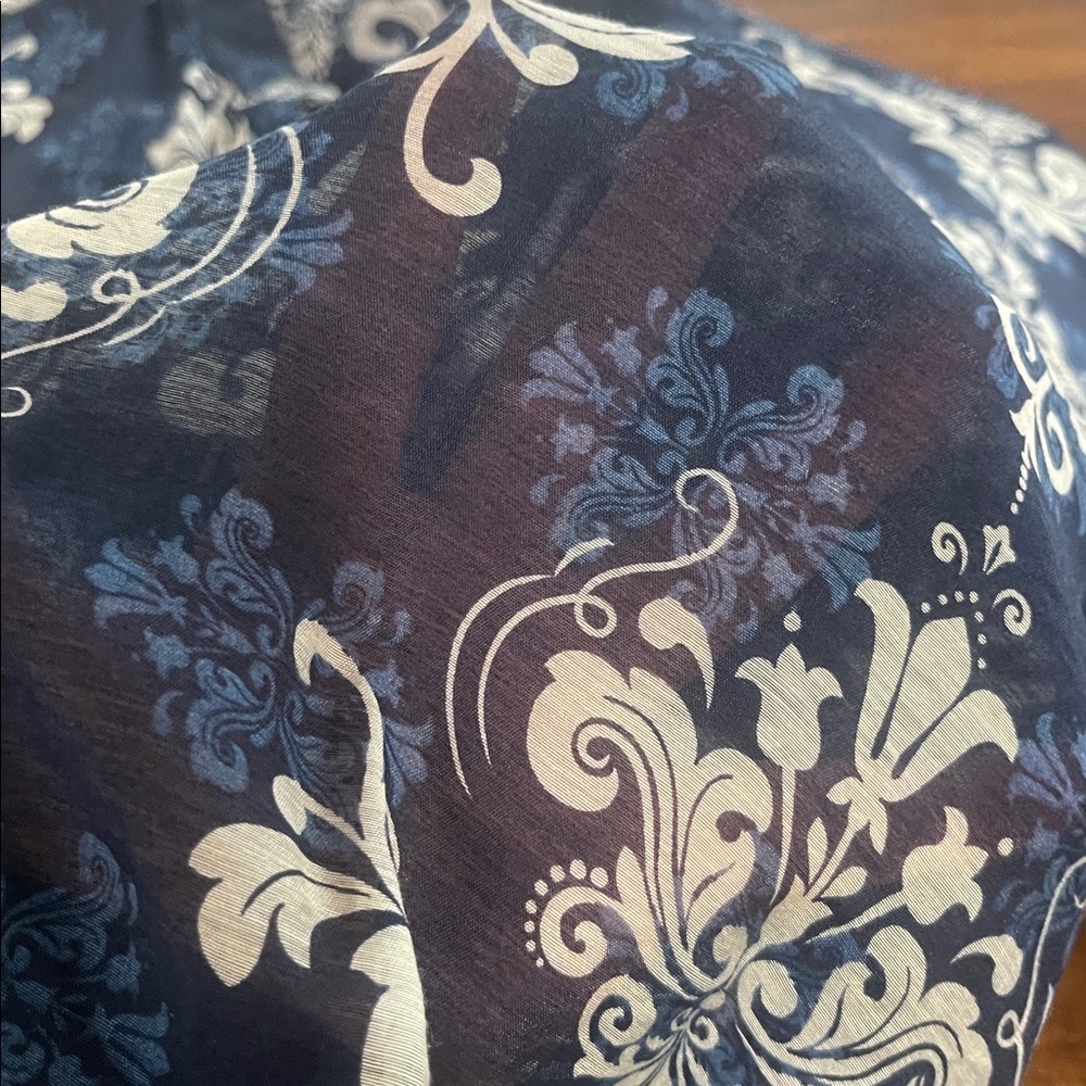 Halogen long sleeve blue sheer paisley button front tie waist top blouse Small - Picture 7 of 16